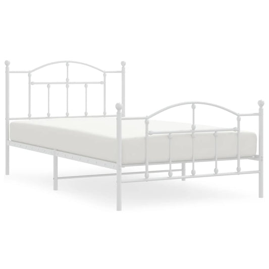 Metal Bed Frame without Mattress with Footboard White 107x203cm Metal Bed Frame without Mattress with Footboard White 107x203cm