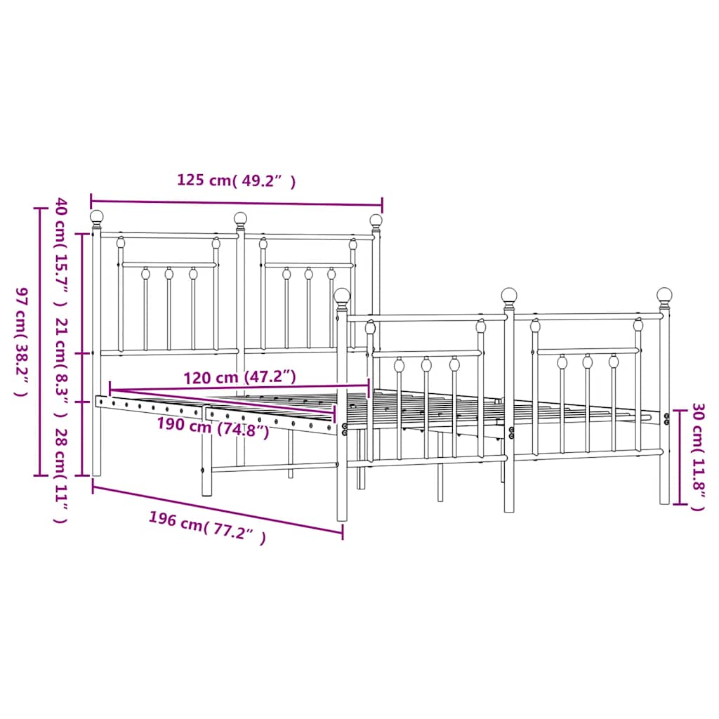 Bed Frame | Black | Powder-Coated Steel | Small Double | Metal Bed Frame