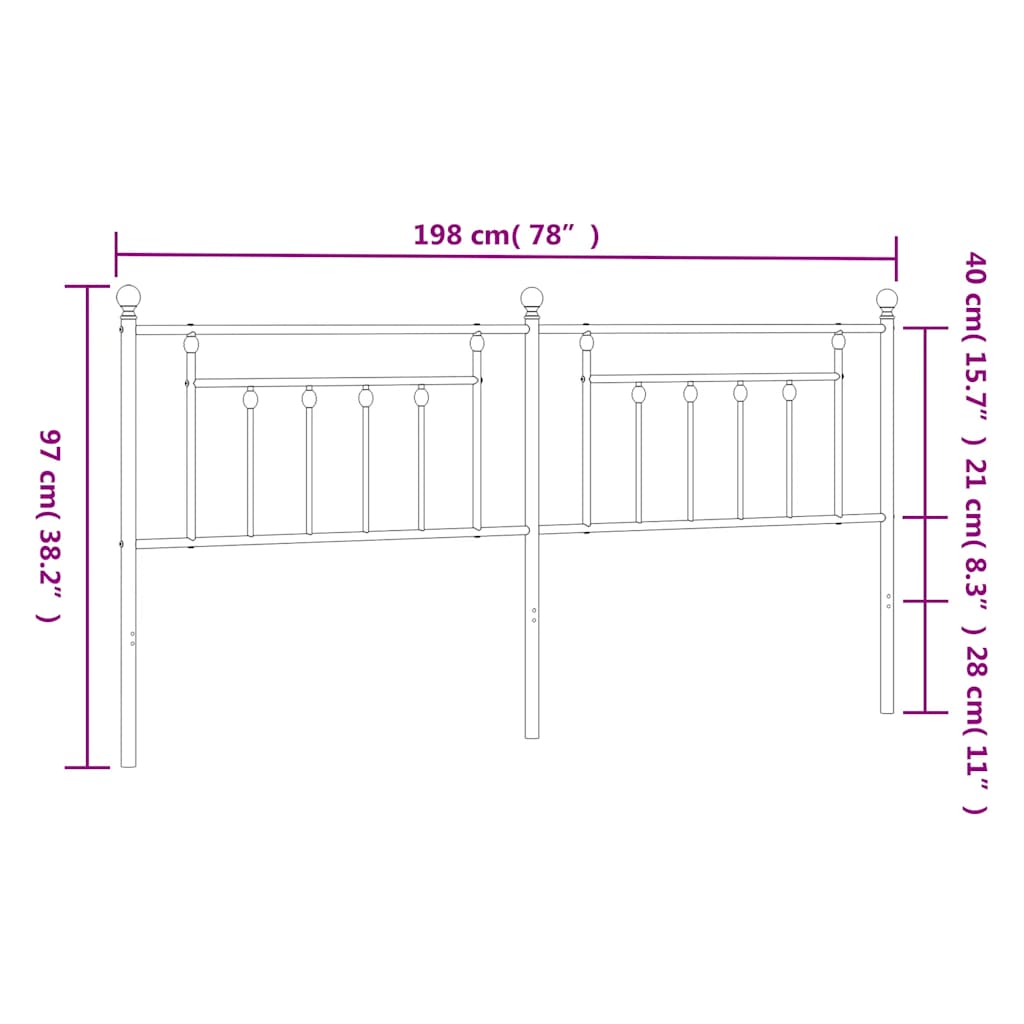 Metal Replace Headboard Black 193 cm