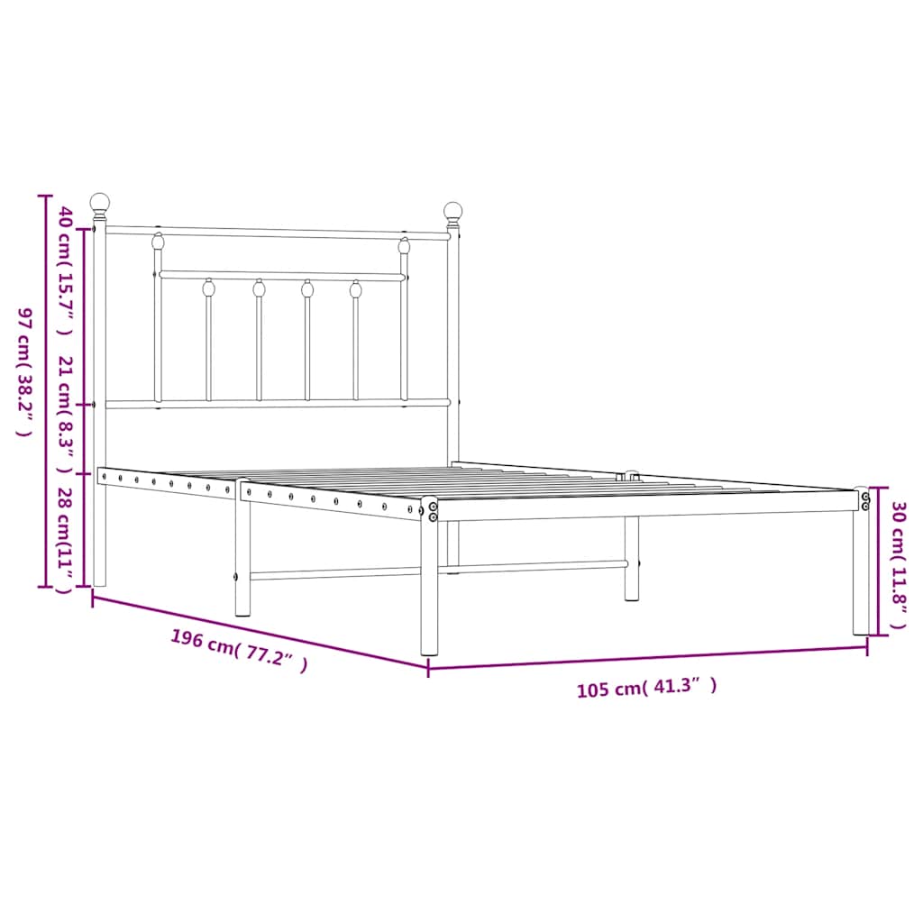 Bed Frame | White | Powder-Coated Steel | Single | Bed Frame
