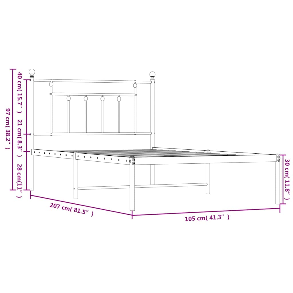 Metal Bed Frame without Mattress with Headboard White 100x200cm