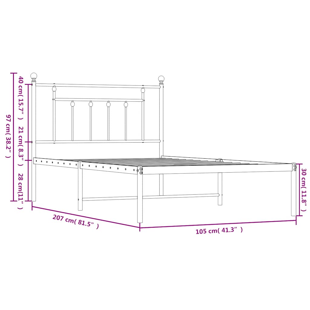 Bed Frame | White | Powder-Coated Steel | Single | Bed Frame