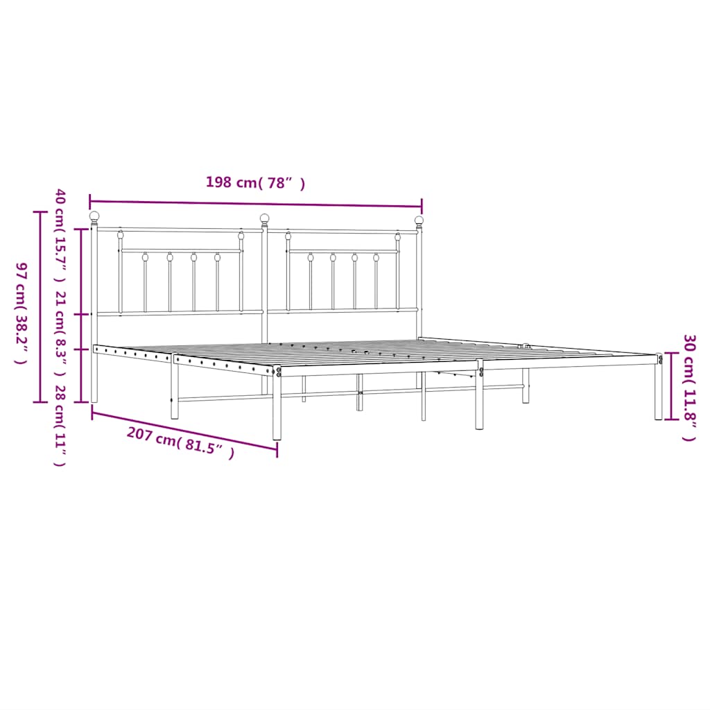 Bed Frame | White | Powder-Coated Steel | 193 x 203 cm | Bed Frame