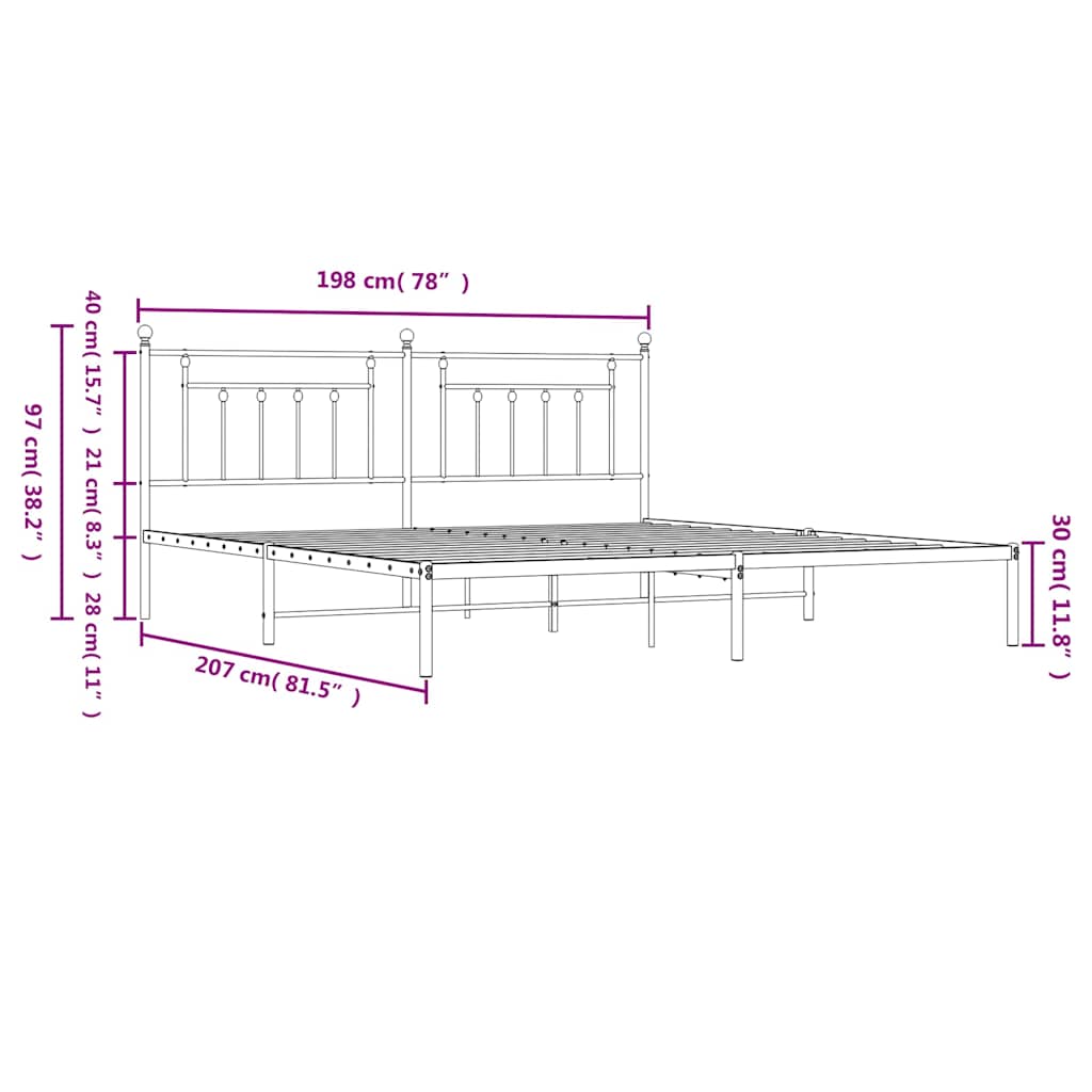 Metal Bed Frame without Mattress with Headboard White 193x203cm