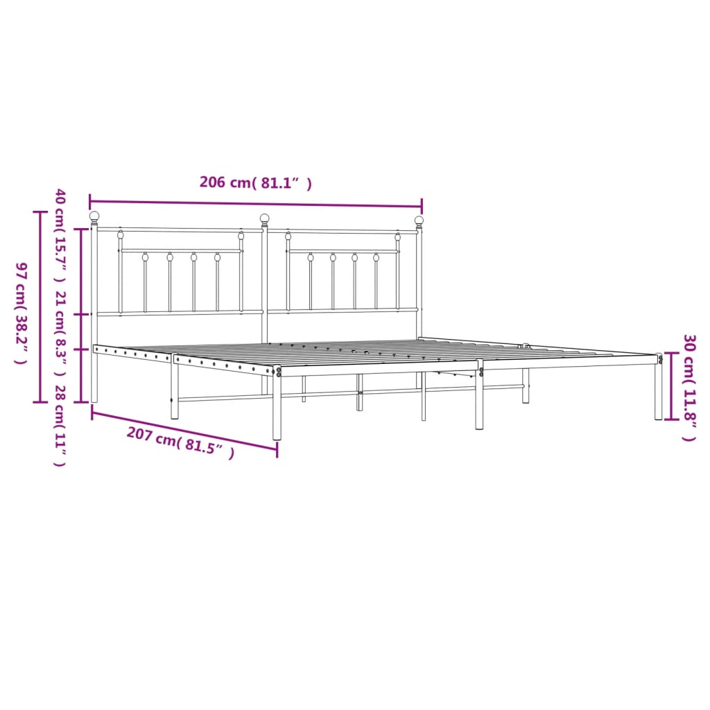Bed Frame | White | Steel | Double | Bed Frame | Rectangular | Industrial