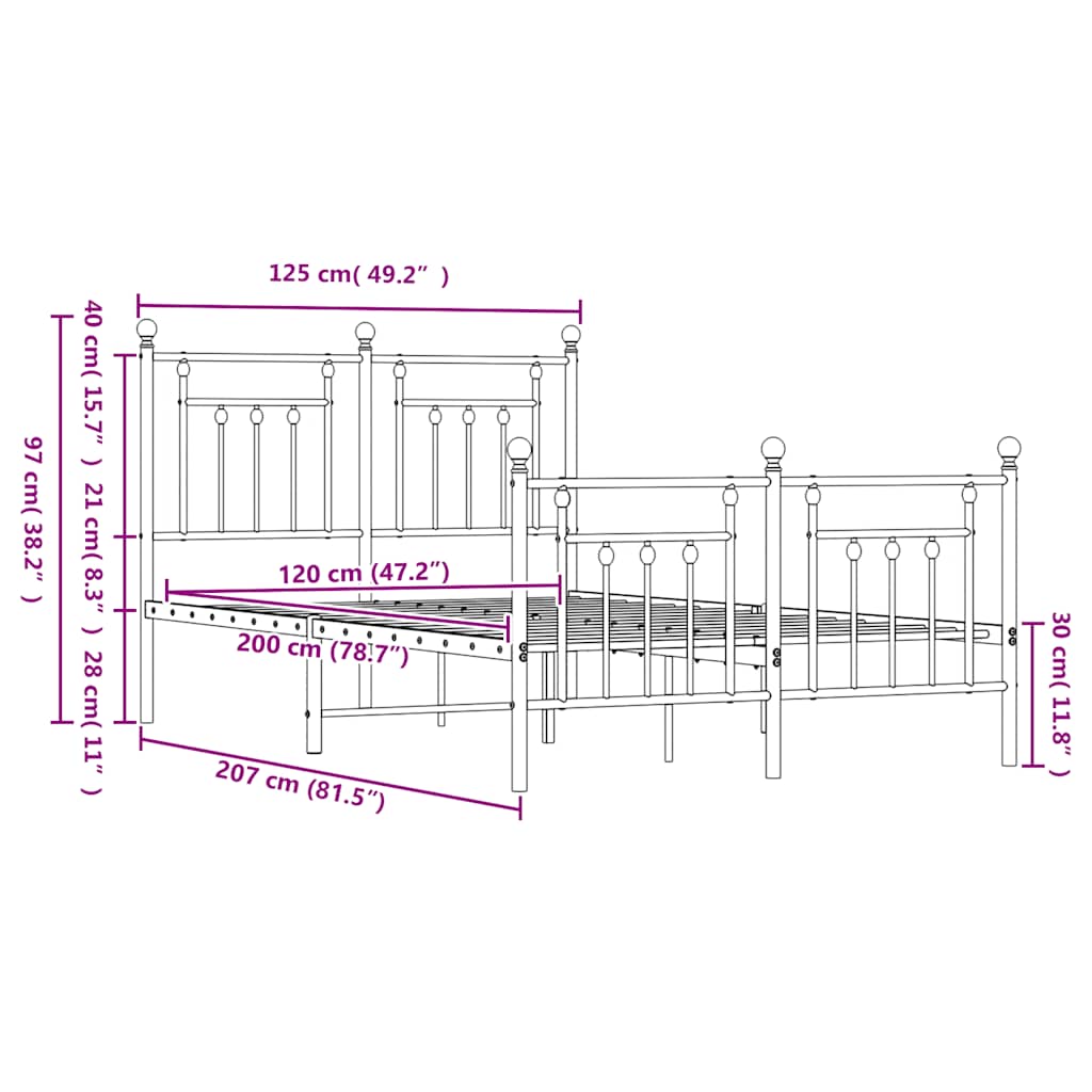 Bed Frame | White | Powder-Coated Steel | 120x200 cm | Bed Frame