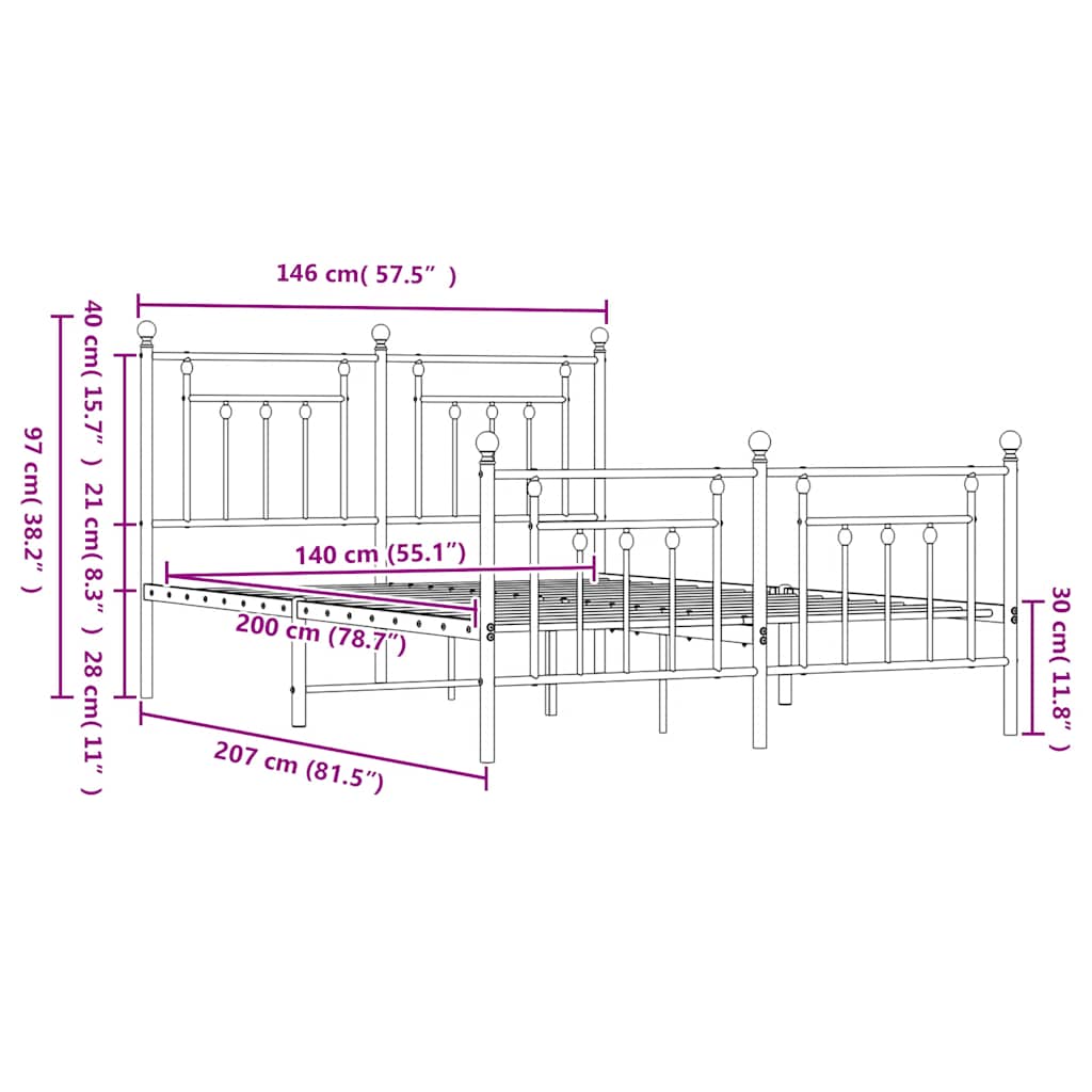 Metal Bed Frame without Mattress with Footboard White 140x200cm