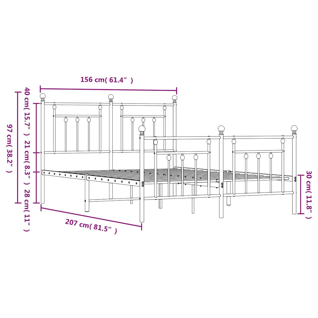 Metal Bed Frame without Mattress with Footboard White 150x200cm