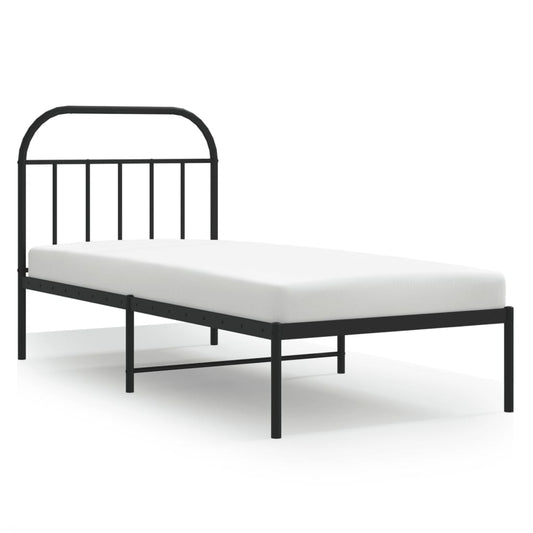 Metal Bed Frame without Mattress with Headboard Black 90x190cm Metal Bed Frame without Mattress with Headboard Black 90x190cm