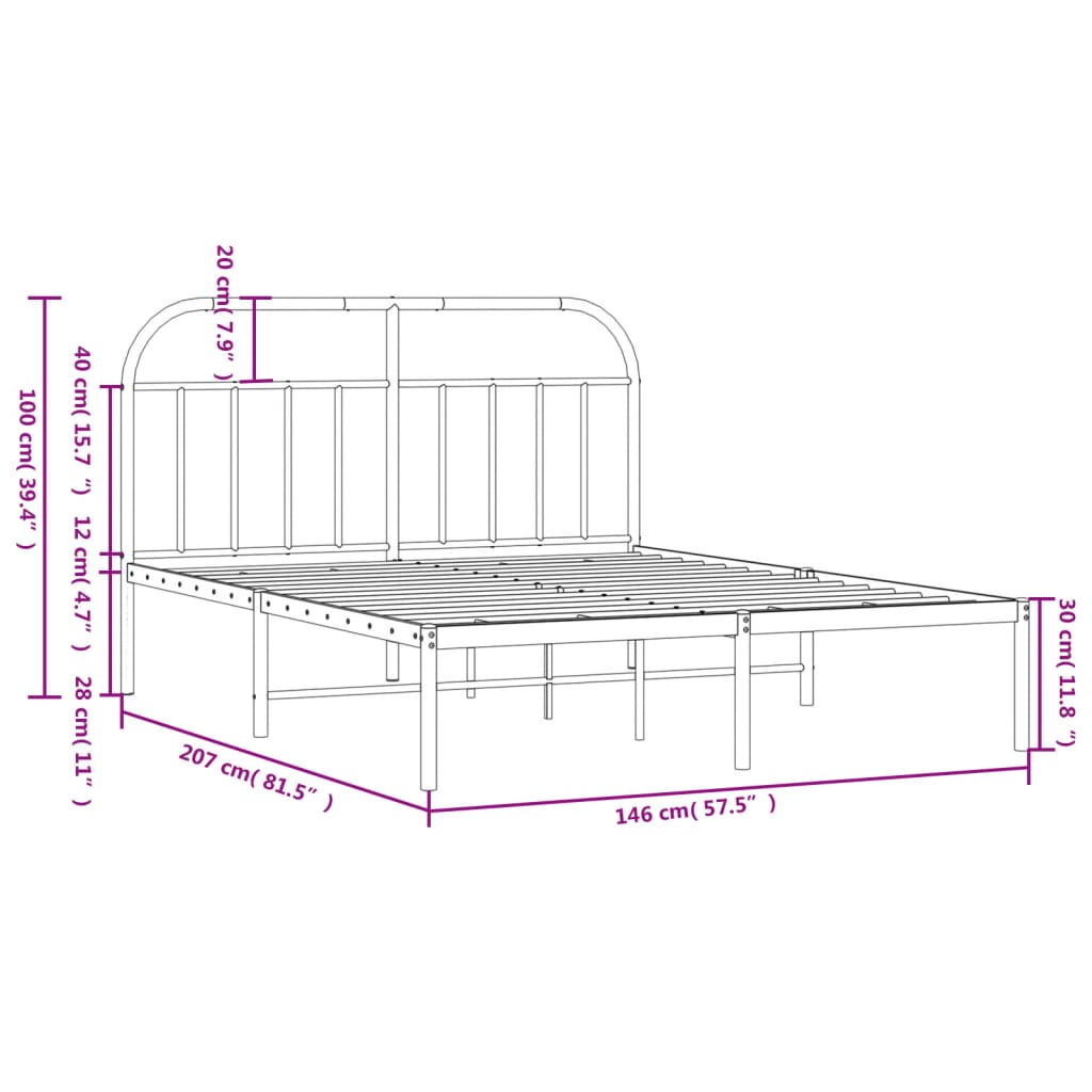 Bed Frame | Black | Powder-Coated Steel | 140 x 200 cm | Bed Frame