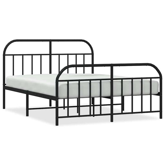 Metal Bed Frame without Mattress with Footboard Black 135x190cm Metal Bed Frame without Mattress with Footboard Black 135x190cm