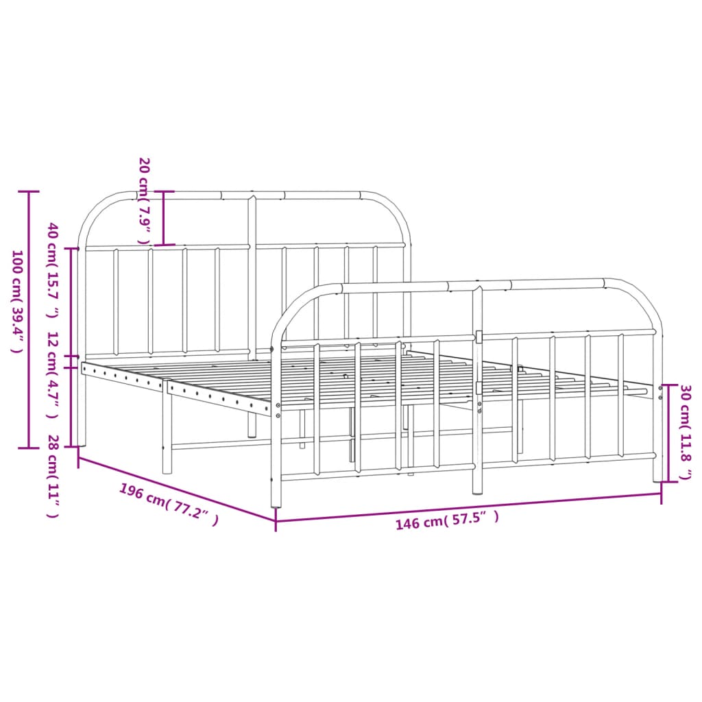 Metal Bed Frame without Mattress with Footboard Black 140x190cm