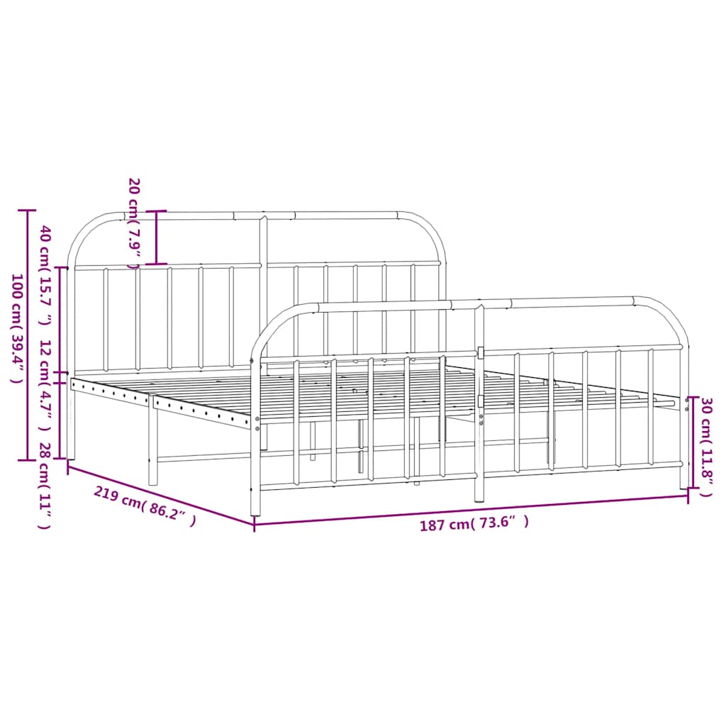 Bed Frame | Black | Powder-Coated Steel | Large | Bed Frame | Rectangular