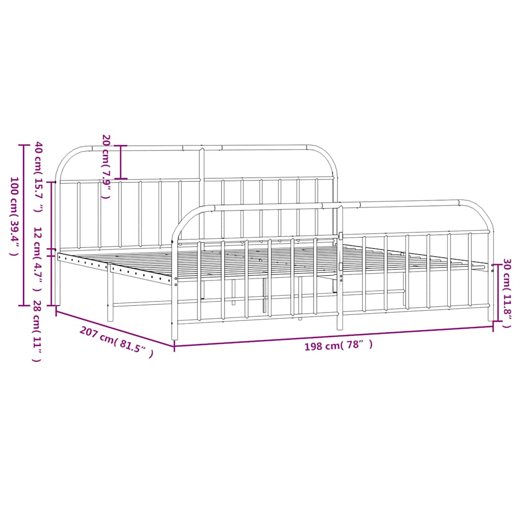 Bed Frame | Black | Powder-Coated Steel | Double-sized | Bed Frame