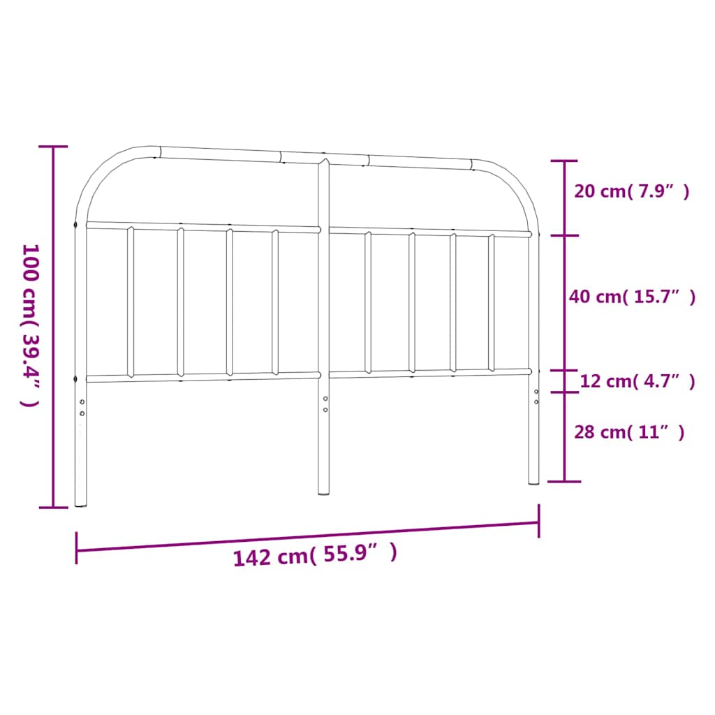 Headboard | Black | Powder-Coated Steel | 135 cm Suitable Mattress Width