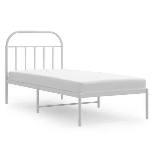 Metal Bed Frame without Mattress with Headboard White 90x190cm Metal Bed Frame without Mattress with Headboard White 90x190cm