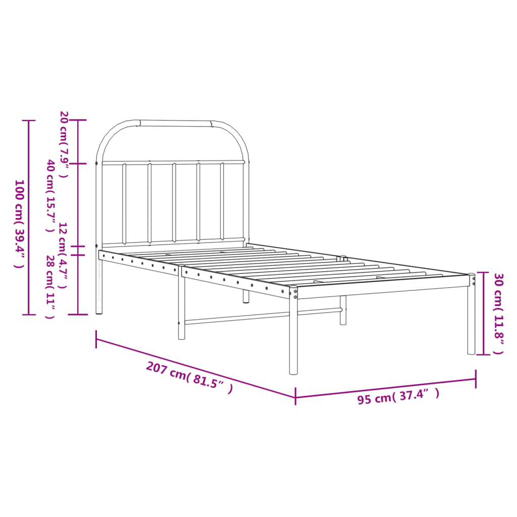 Metal Bed Frame without Mattress with Headboard White 90x200cm