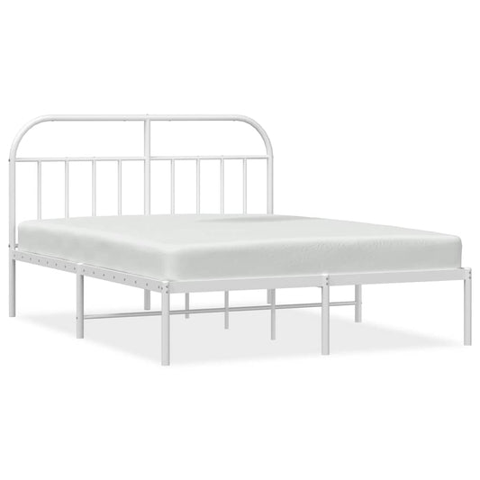 Metal Bed Frame without Mattress with Headboard White 150x200cm Metal Bed Frame without Mattress with Headboard White 150x200cm