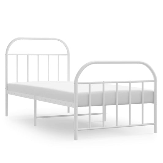 Metal Bed Frame without Mattress with Footboard White 90x190cm Metal Bed Frame without Mattress with Footboard White 90x190cm