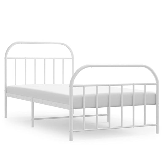 Metal Bed Frame without Mattress with Footboard White 100x190cm Metal Bed Frame without Mattress with Footboard White 100x190cm