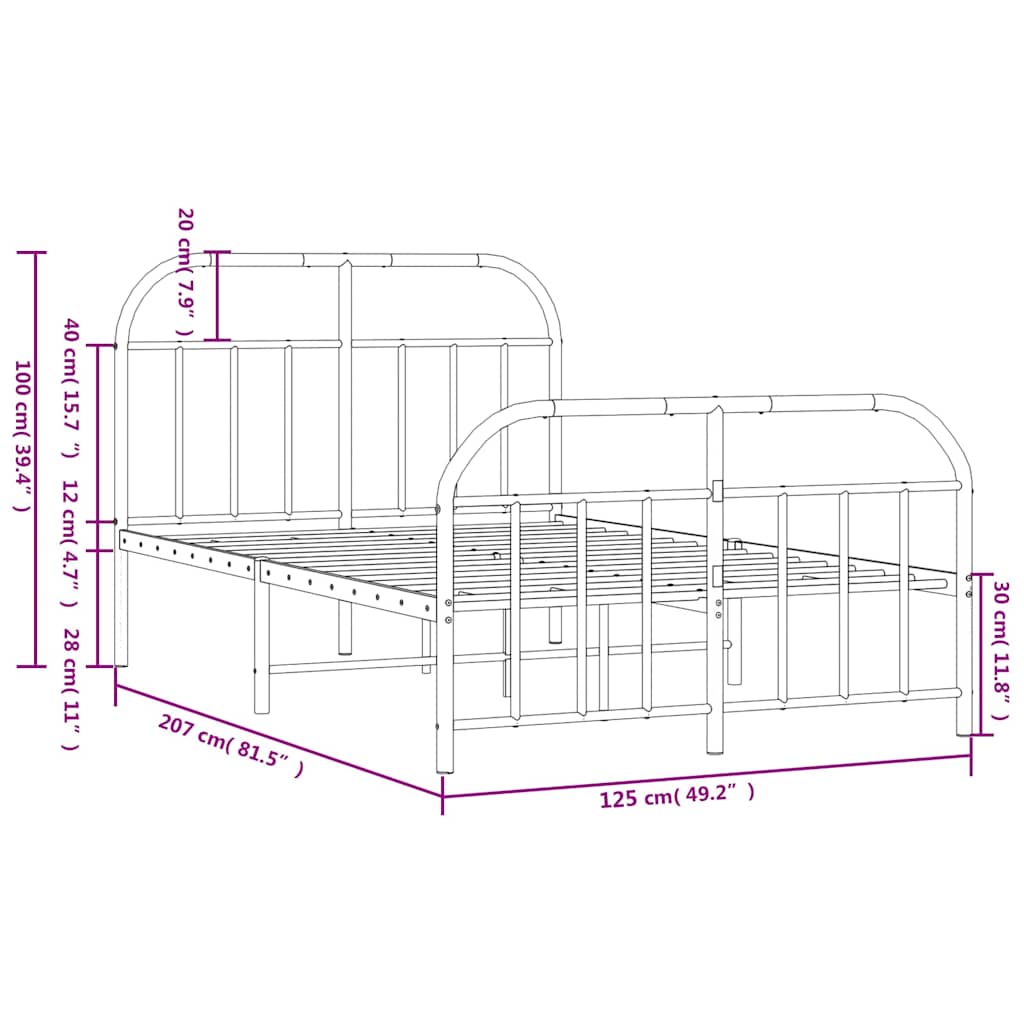 Metal Bed Frame without Mattress with Footboard White 120x200cm