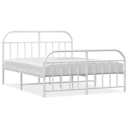 Metal Bed Frame without Mattress with Footboard White 150x200cm Metal Bed Frame without Mattress with Footboard White 150x200cm