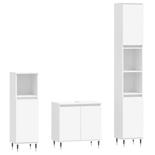 3 Piece Bathroom Cabinet Set White Engineered Wood 3 Piece Bathroom Cabinet Set White Engineered Wood