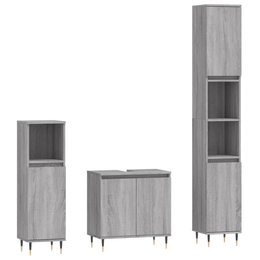3 Piece Bathroom Cabinet Set Grey Sonoma Engineered Wood 3 Piece Bathroom Cabinet Set Grey Sonoma Engineered Wood