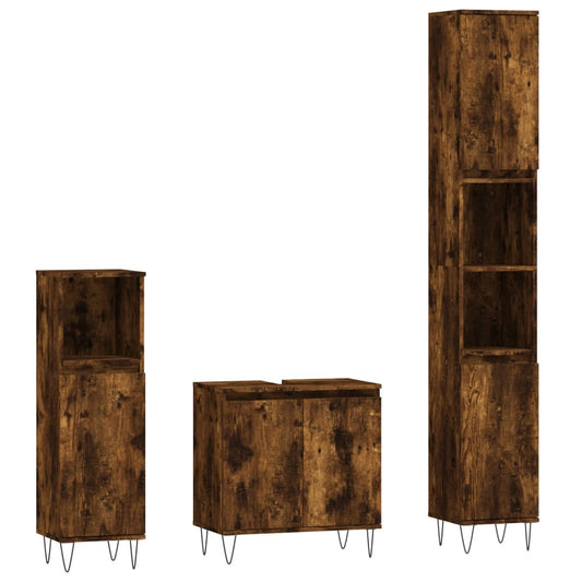 3 Piece Bathroom Cabinet Set Smoked Oak Engineered Wood 3 Piece Bathroom Cabinet Set Smoked Oak Engineered Wood