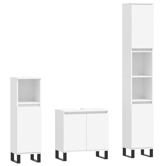 3 Piece Bathroom Cabinet Set White Engineered Wood 3 Piece Bathroom Cabinet Set White Engineered Wood