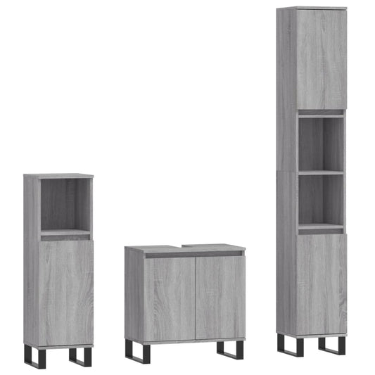 3 Piece Bathroom Cabinet Set Grey Sonoma Engineered Wood 3 Piece Bathroom Cabinet Set Grey Sonoma Engineered Wood