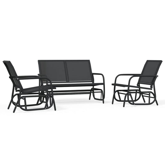 3 Piece Garden Glider Lounge Set Black Textilene and Steel 3 Piece Garden Glider Lounge Set Black Textilene and Steel