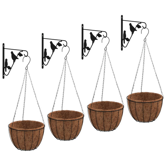 Hanging Basket Brackets with Planters 4 pcs Black Steel Hanging Basket Brackets with Planters 4 pcs Black Steel
