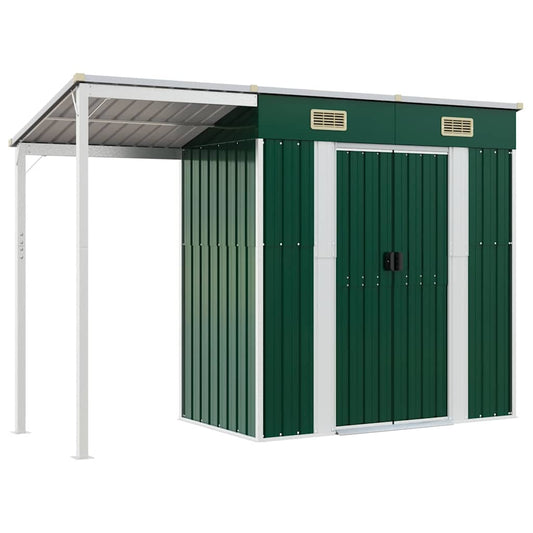 Garden Shed with Extended Roof Green 277x107x181 cm Steel Garden Shed with Extended Roof Green 277x107x181 cm Steel