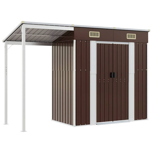 Garden Shed with Extended Roof Brown 277x107x181 cm Steel Garden Shed with Extended Roof Brown 277x107x181 cm Steel