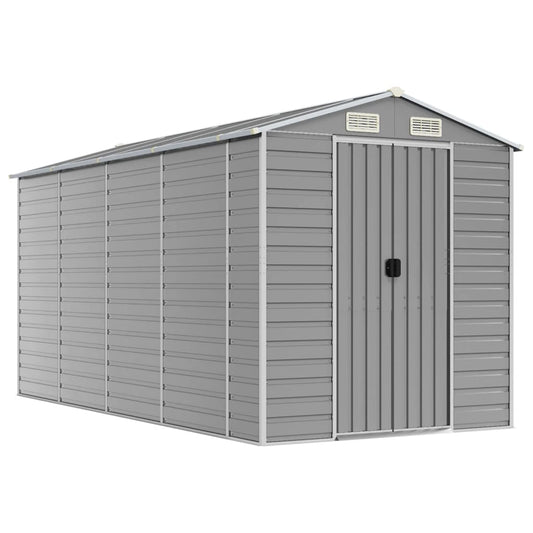 Garden Shed Light Grey 191x385x198 cm Galvanised Steel Garden Shed Light Grey 191x385x198 cm Galvanised Steel