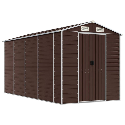 Garden Shed Brown 191x385x198 cm Galvanised Steel Garden Shed Brown 191x385x198 cm Galvanised Steel