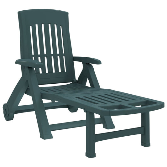Folding Sun Lounger with Wheels Green PP Folding Sun Lounger with Wheels Green PP