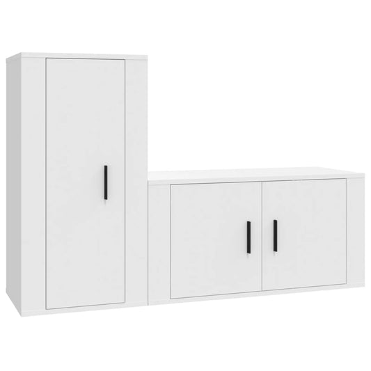 2 Piece TV Cabinet Set White Engineered Wood 2 Piece TV Cabinet Set White Engineered Wood