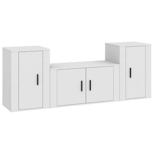 3 Piece TV Cabinet Set White Engineered Wood 3 Piece TV Cabinet Set White Engineered Wood