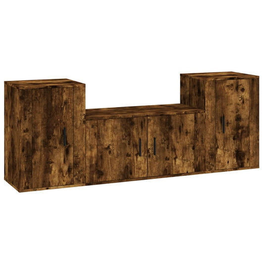 3 Piece TV Cabinet Set Smoked Oak Engineered Wood 3 Piece TV Cabinet Set Smoked Oak Engineered Wood