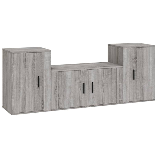 3 Piece TV Cabinet Set Grey Sonoma Engineered Wood 3 Piece TV Cabinet Set Grey Sonoma Engineered Wood