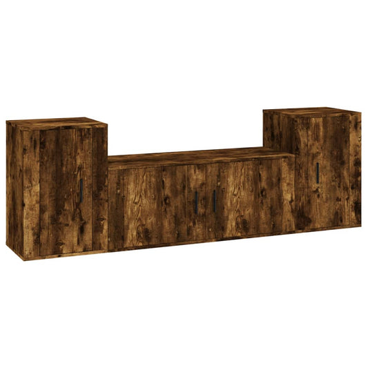 3 Piece TV Cabinet Set Smoked Oak Engineered Wood 3 Piece TV Cabinet Set Smoked Oak Engineered Wood