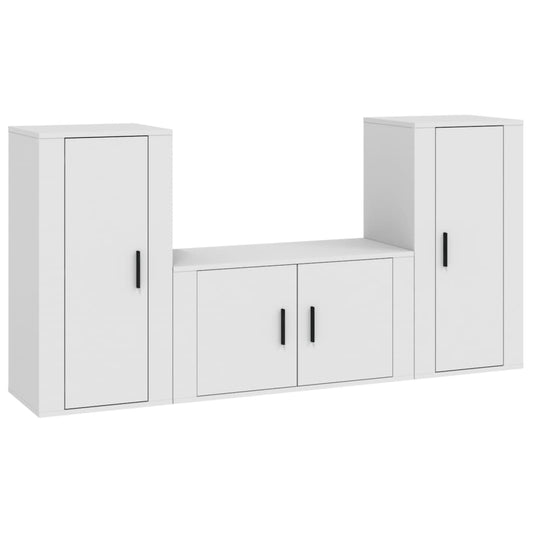 3 Piece TV Cabinet Set White Engineered Wood 3 Piece TV Cabinet Set White Engineered Wood