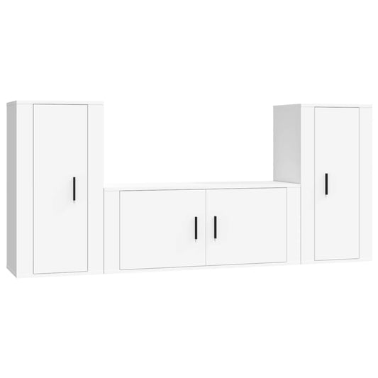 3 Piece TV Cabinet Set White Engineered Wood 3 Piece TV Cabinet Set White Engineered Wood