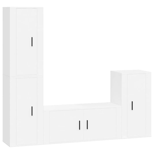 4 Piece TV Cabinet Set White Engineered Wood 4 Piece TV Cabinet Set White Engineered Wood