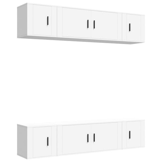 6 Piece TV Cabinet Set White Engineered Wood 6 Piece TV Cabinet Set White Engineered Wood