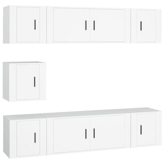 7 Piece TV Cabinet Set White Engineered Wood 7 Piece TV Cabinet Set White Engineered Wood