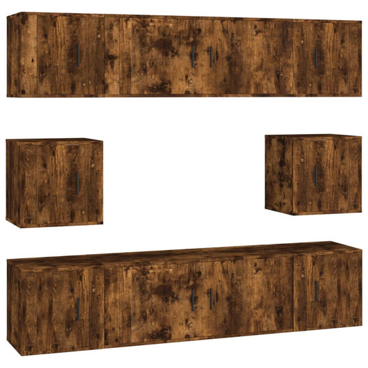 8 Piece TV Cabinet Set Smoked Oak Engineered Wood 8 Piece TV Cabinet Set Smoked Oak Engineered Wood