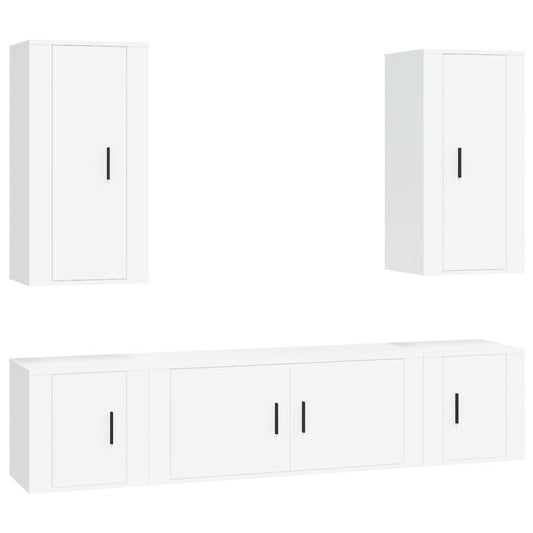 5 Piece TV Cabinet Set White Engineered Wood 5 Piece TV Cabinet Set White Engineered Wood